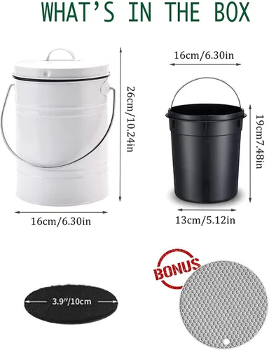 Vista 6 de Contenedor de compost para encimera de cocina, LALASTAR - Contenedor pequeño de compost de metal para cocina interior sellado con tapa