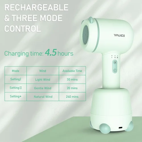 Vista 6 de YALICE Cordless Hair Dryer for Baby and Kids, Portable Travel Blow Dryer with Gentle Airflow & Low Heat Ionic Care for Infant, 3 Speed Settings