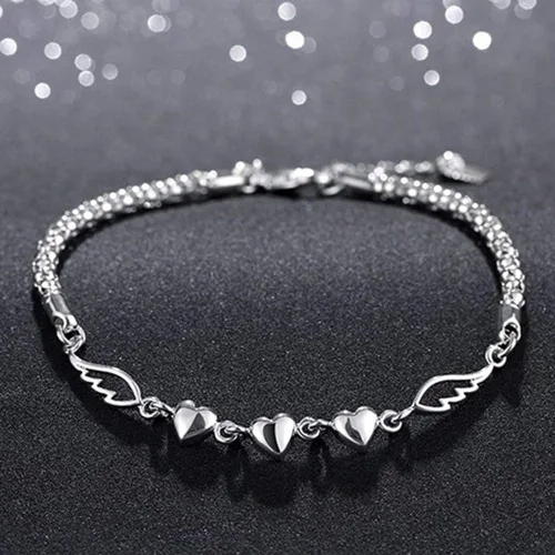 Vista 3 de Bluelanss Pulseras para mujer, plata de ley 925 con dije de corazón y alas de amor, joyería, regalo para cumpleaños, San Valentín, Navidad