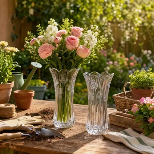 Vista 8 de Dicunoy Juego de 2 jarrones de flores de cristal, jarrones grandes de 9.5 pulgadas para centros de mesa, modernos jarrones acampanados de cristal