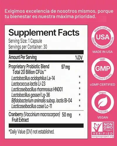 Vista 6 de Probióticos para la salud vaginal para mujeres, equilibrio de pH, levadura, suplemento de control de olores, 20 mil millones de UFC, 6 cepas