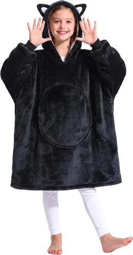 Vista 18 de Catalonia Sudadera tipo manta con capucha para niños, sudadera de sherpa extragrande para adolescentes jóvenes, idea de regalo