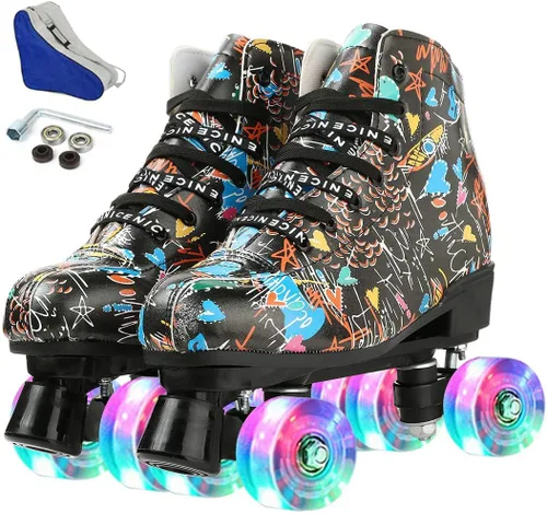 Vista 10 de Silvertree Patines de ruedas para mujeres y hombres de cuero de poliuretano de alta calidad para adultos, patines de derby de ruedas ligeras