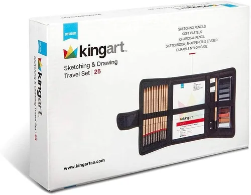 Vista 6 de KINGART Juego de 25 lápices y pasteles de grafito y carbón para adultos, adolescentes, principiantes a profesionales, ideal para sombrear, mezclar