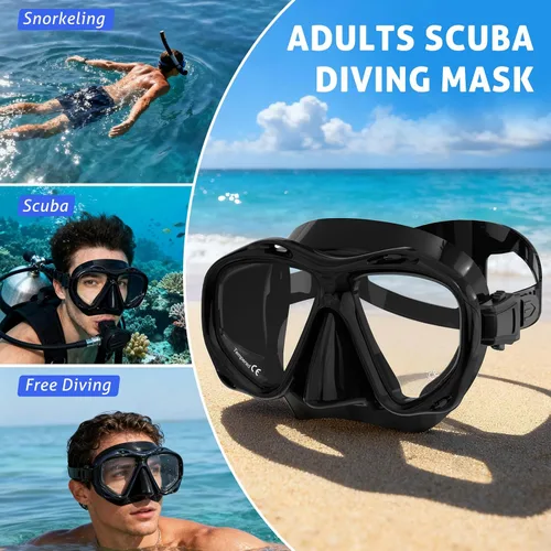 Vista 6 de Scuba Mask Adults, Diving mask, Snorkel Swimming Goggles with Nose Cover for Youth, Free Diving Mask, Panoramic HD Tempered Glass Snorkeling Gear