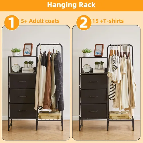 Vista 3 de Aibiju Perchero con estantes y barra para colgar, 3 cajones pequeño perchero, perchero reversible, negro YD-TM081B