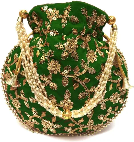 Vista 18 de Bolsa de terciopelo bordada para mujer, bolsa con cordón, regalo de boda dorado para mujer Negro