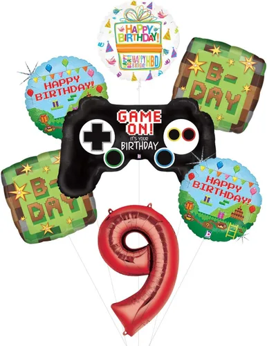 Vista 2 de Suministros para fiesta de 9 cumpleaños de videojuegos Miner Pixelated TNT Balloon Bouquet Decoraciones