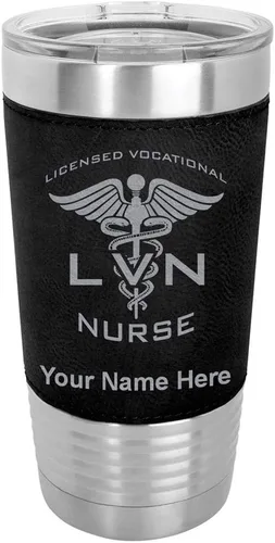 Vista 20 de LaserGram Vaso aislado al vacío de 20 onzas, con licencia LVN, enfermera vocacional, grabado personalizado incluido (cuero sintético, estilo béisbol)