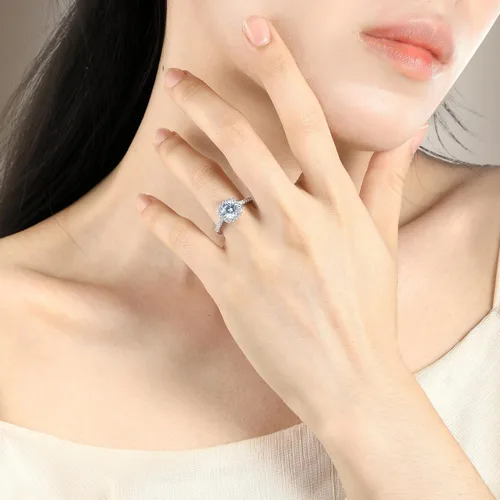 Vista 5 de Anillos de compromiso de plata de ley 925 de 1.2 quilates para mujer, anillos de compromiso de circonita cúbica de corte cojín para ella, talla 4-12