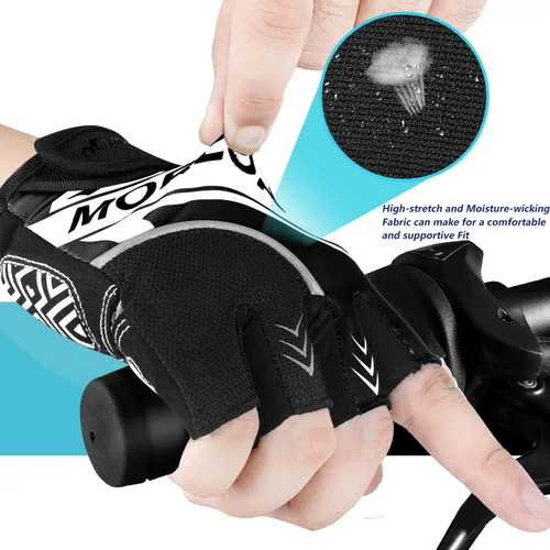 Vista 4 de BIKINGMOREOK Guantes de ciclismo de montaña para hombres y mujeres, medio dedo, entrenamiento, deportes, ciclismo de carretera, guantes de bicicleta