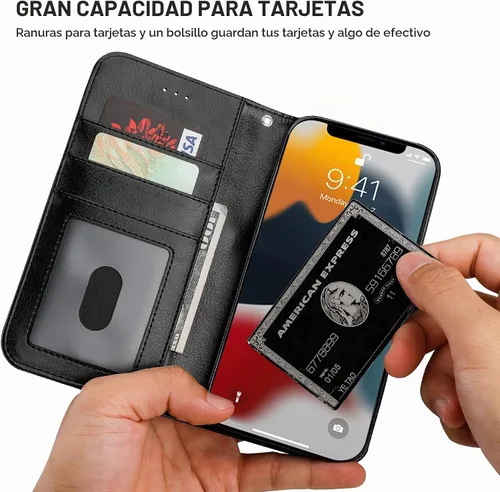 Vista 6 de Bocasal Funda tipo cartera desmontable para iPhone 13 Pro Max con bloqueo RFID, ranuras para tarjetas, soporte de cuero PU premium, soporte Negro