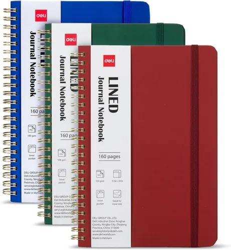 Vista 9 de deli Paquete de 6 cuadernos con espiral rayados, 160 páginas, A5 (5.5 x 8 pulgadas), cuaderno de escritura de tapa dura, diario encuadernado