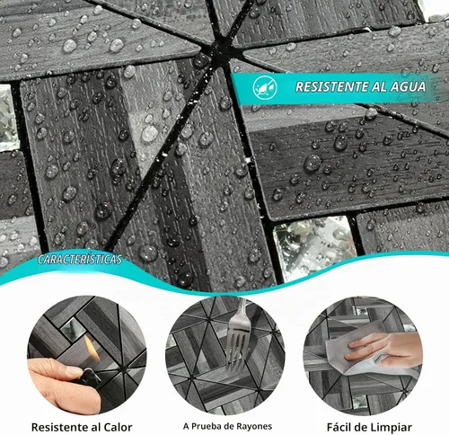 Vista 5 de Midcard 8 hojas de azulejos de mosaico de cocina para despegar y pegar como salpicadero de PVC, decoración de pared de cocina. Madera gris negro