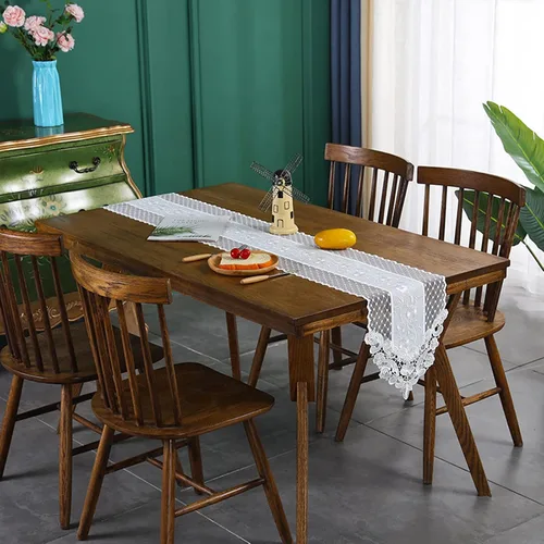 Vista 9 de Hsvanyr Camino de mesa de encaje blanco bordado, bufanda clásica rectangular de macramé, decoración de comedor, tocador, 12 x 27 pulgadas