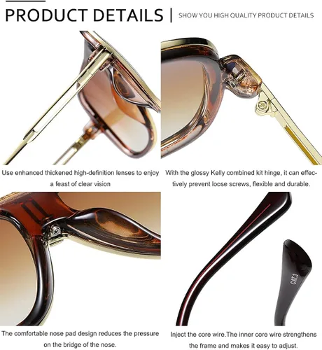 Vista 3 de SHEEN KELLY Gafas de sol estilo piloto retro de los años 80 de gran tamaño para hombre, gafas clásicas unisex transparentes