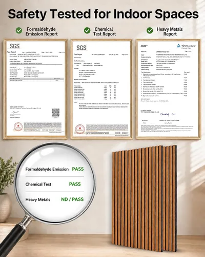 Vista 7 de VAMSLAT Paneles de pared de listones de madera acústica insonorizados Nogal