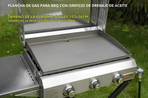Vista 4 de ONLYFIRE GRILLS Plancha de gas propano de 3 quemadores con carro plegable