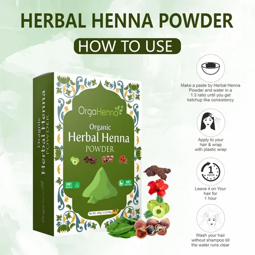 Vista 2 de Polvo de henna herbario orgánico para el cabello – 100% puro y natural, color y acondicionador sin químicos – Fortalece, 3.53 oz