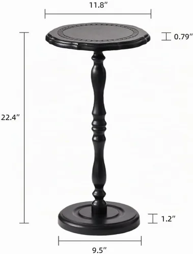 Vista 3 de Mesa de bebidas, mesa auxiliar pequeña para espacios pequeños, mesita de noche redonda de madera maciza moderna para sala de estar, dormitorio, Negro