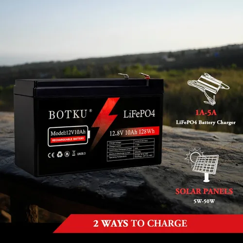 Vista 5 de Batería de litio LiFePO4 de 12 V y 10 Ah de ciclo profundo, batería recargable de fosfato de hierro y litio de 3000+ ciclos con BMS de 10 A