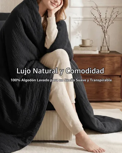 Vista 5 de SE SOFTEXLY Juego de funda de edredón de muselina tamaño Queen, 100% algodón lavado, ultra suave como el lino, funda minimalista de 3 piezas con 2