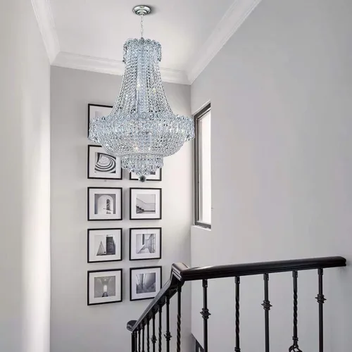 Vista 6 de TFCFL Candelabro de cristal de lujo moderno con 12 luces, acabado dorado, clásico imperio K9, lámpara de techo de cristal, montaje empotrado