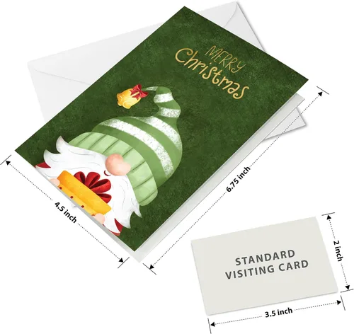 Vista 3 de easykart labels 20 tarjetas de gnomo navideño con sobres y pegatinas de sellado, 4 diseños navideños de Santa con efecto de hoja dorada, 6.75" x