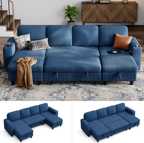 Vista 21 de LINSY HOME Sofá Loveseat con Almacenamiento - Cómodo Sofá de Pana Suave de 2 Plazas con Carga USB y Portavasos, Loveseat de Asiento Profundo