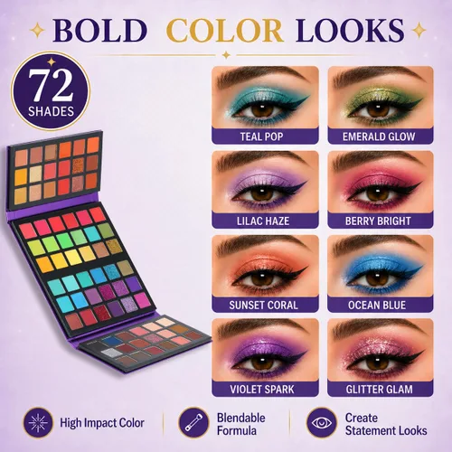Vista 5 de BestLand Paleta de sombra de ojos ultra secreta, 72 colores, tablero de colores 4 en 1, brillo mate, brillo nude, natural, todo en uno, paleta