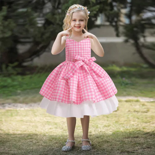 Vista 5 de Disfraz rosa de princesa con lazo para niñas, disfraz de cosplay de película, disfraz de fiesta de Halloween