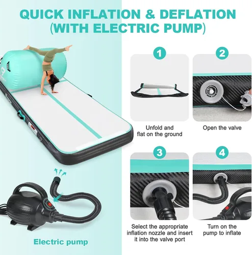 Vista 6 de Inflatable Air Gymnastics Mat 4 inches Thickness and Air Roller 40x23.6 inches with Electric Air Pump 10ft/13ft Training Mats for Home Use