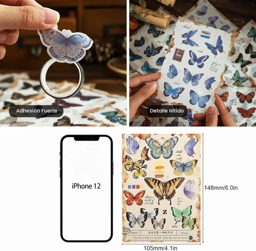 Vista 2 de Dizdkizd Calcomanías Washi con temática de mariposa para diario, libro de calcomanías de Ephemera, calcomanía de mariposa vintage para álbumes
