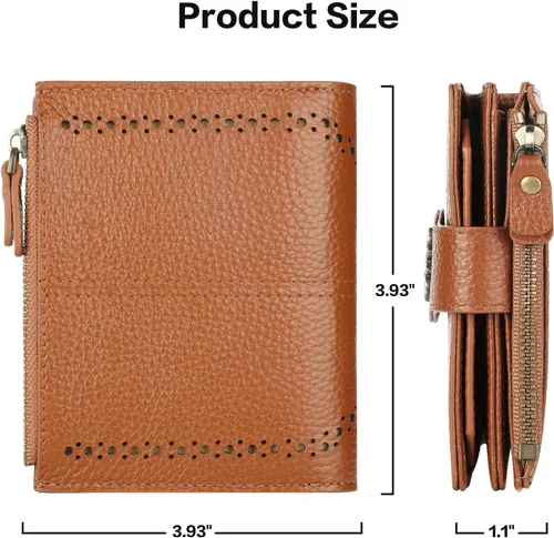 Vista 5 de Lavemi Cartera de cuero para mujer, pequeña, compacta, con bloqueo RFID, con bolsillo con cremallera