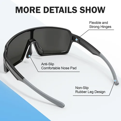 Vista 4 de Gafas de sol deportivas de ciclismo para hombres y mujeres, ideales para béisbol, pesca, correr, motocicleta, bicicleta, marco irrompible TR90