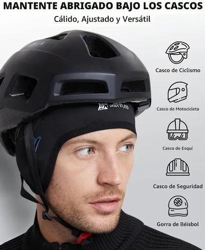 Vista 3 de Hikenture Skull Cap Helmet Liner with Glasses Holes, Winter Cycling Cap Negro