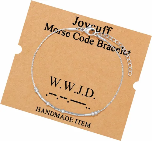 Vista 185 de JoycuFF Pulseras inspiradoras de código morse para mujeres, cuentas de plata, joyería con mantra de motivación, regalos para ella