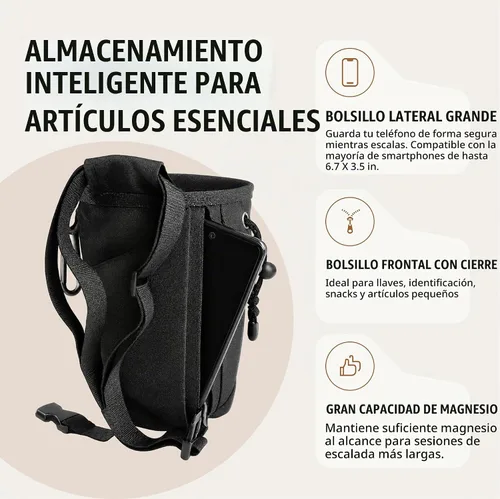 Vista 4 de BELLAROCA® Chalk Bag and Bouldering Brush for Rock Climbing – Waterproof Climbing Set with Ergonomic Design, Adjustable Belt and Carabiner