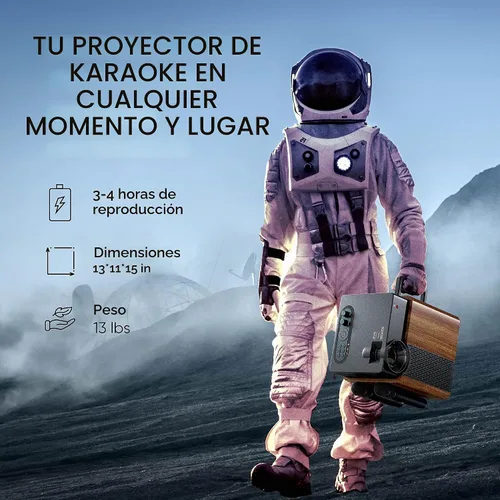 Vista 7 de [Usado] MASINGO Máquina de karaoke portátil 4 en 1 con proyector inteligente de 1080p con WiFi, altavoz y 2 micrófonos inalámbricos. Sistema Android