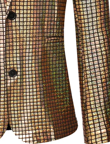 Vista 6 de LucMatton Conjuntos de discoteca de 2 piezas para hombre chaqueta y pantalones brillantes trajes de lentejuelas metálicas Metálico