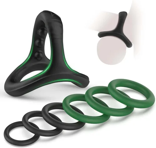 Vista 10 de Juego de anillos de silicona para el pene con 10 tamaños diferentes para mejorar la erección, juguete sexual para hombres más fuertes de larga