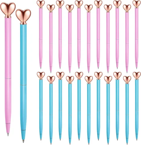 Vista 9 de Thenshop 24 piezas de bolígrafos con forma de corazón retráctiles de metal, lindos bolígrafos de 1.0 mm, tinta negra, bolígrafos de bola