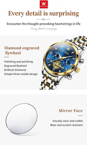 Vista 4 de OLEVS Reloj multifuncional de dos tonos para mujer, reloj analógico de cuarzo para mujer, de acero inoxidable, resistente al agua, con diamantes