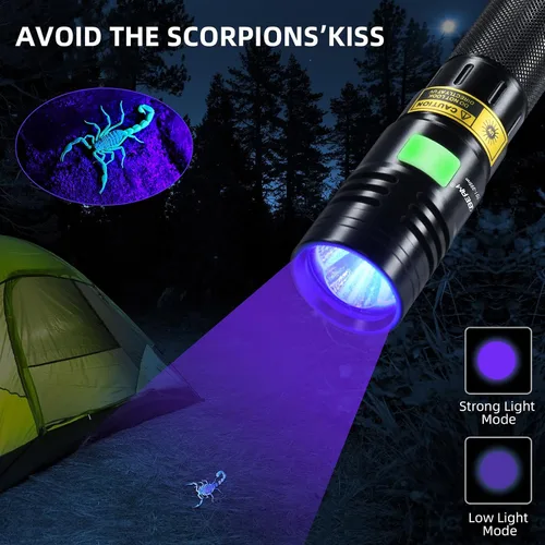 Vista 3 de DARKBEAM Linterna UV 395nm Luz Negra, 20W Alta Potencia 3 LEDs UV USB-C Recargable, Mini Lámpara Woods Ultravioleta con Gafas- Detector para Orina