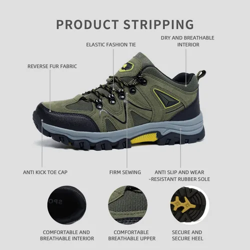 Vista 5 de Mens Hiking Shoes Waterproof Low Top Sneakers Lightweight Breathable Non-Slip Trail Running Shoes for Men Outdoor Trekking Camping Traveling