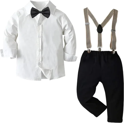 Vista 4 de Madonmay Conjunto formal de camisa con botones y tirantes para bebé 12-7 años