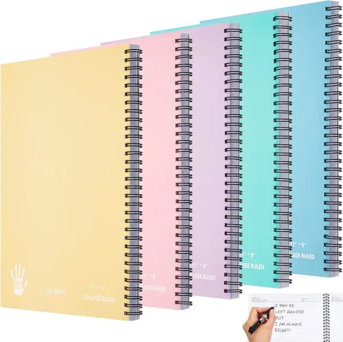 Vista 9 de Henoyso 5 cuadernos jumbo para zurdos de 100 hojas/200 páginas, libro de trabajo para zurdos de 11 x 9 pulgadas, cuaderno en espiral para zurdos