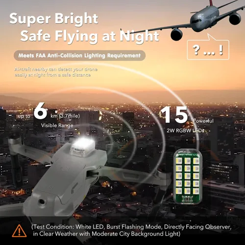 Vista 2 de SYMIK GS600 - Luz estroboscópica para dron, distancia de visibilidad de 3.7 mi (3.7 millas), color blanco/rojo/verde, cumple con el requisito