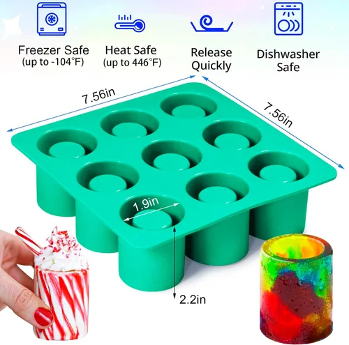 Vista 2 de Moldes de Silicona para Vasos de Chupito de 9 Cavidades Redondos, Juego de Horneado de Silicona para Chocolate, Dulces, Bandejas de Cubitos de Hielo