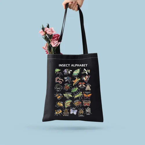 Vista 2 de BDPWSS Bolsa de mano con alfabeto de insectos - Regalo para amantes de insectos y escarabajos - Entomología y amante de la naturaleza